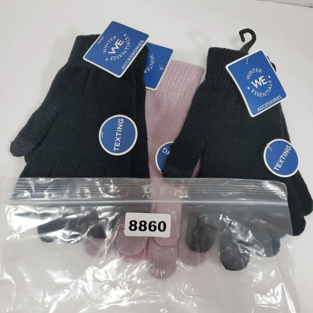 Winter Essentials‎ Texting Unisex Adults Gloves One Size Pink Black Lot Of 3